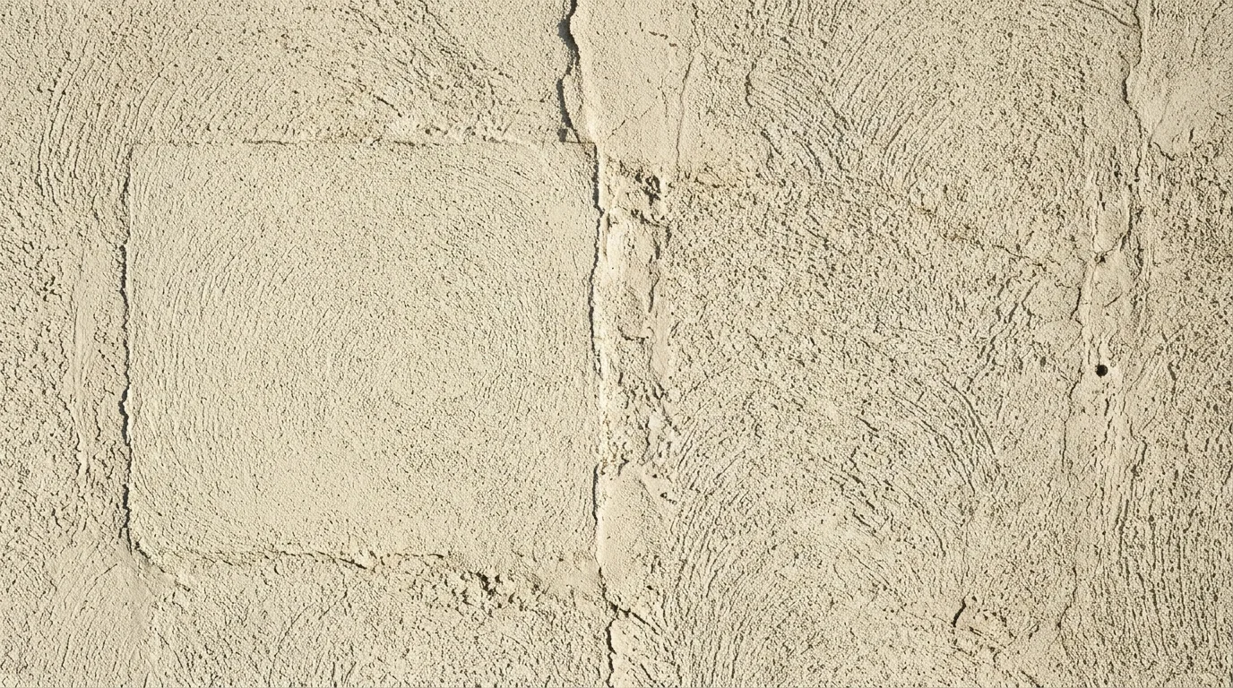 Close-up of synthetic stucco finish texture with a newer patch beside older wall