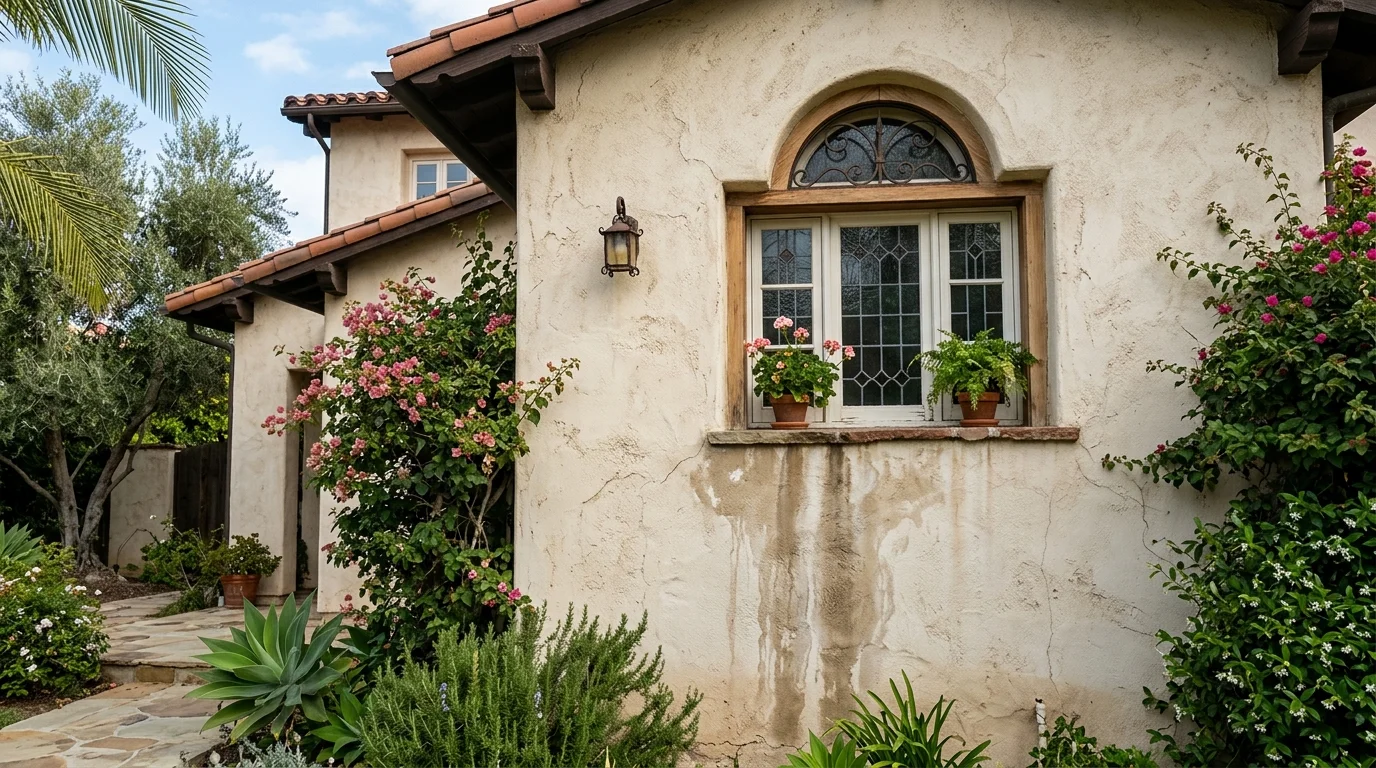 Winter Gardens home with a water stain on stucco below a wall opening
